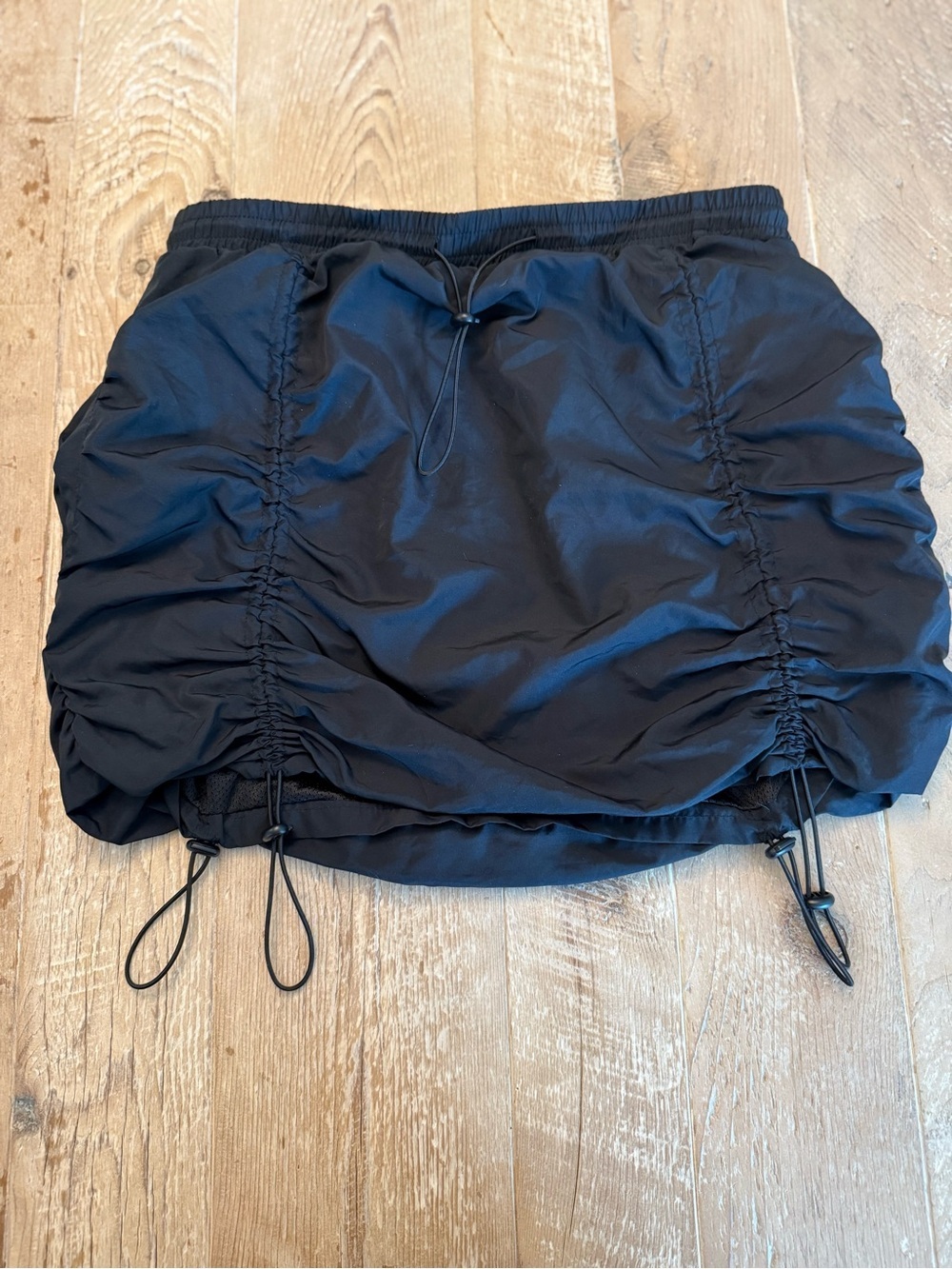 Black Drawstring Ruched Mini Skirt - Picture 1 of 7